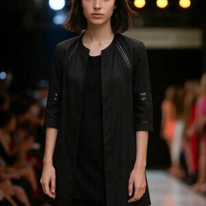 RUE DU MAIL Runway Black Silk Jacket Topper 38 S M France Luxury Couture VTG Y2K